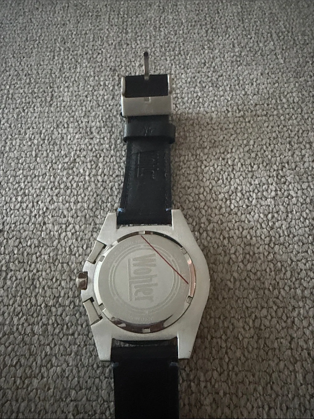 Men's Black and Blue Leather Strap Watch